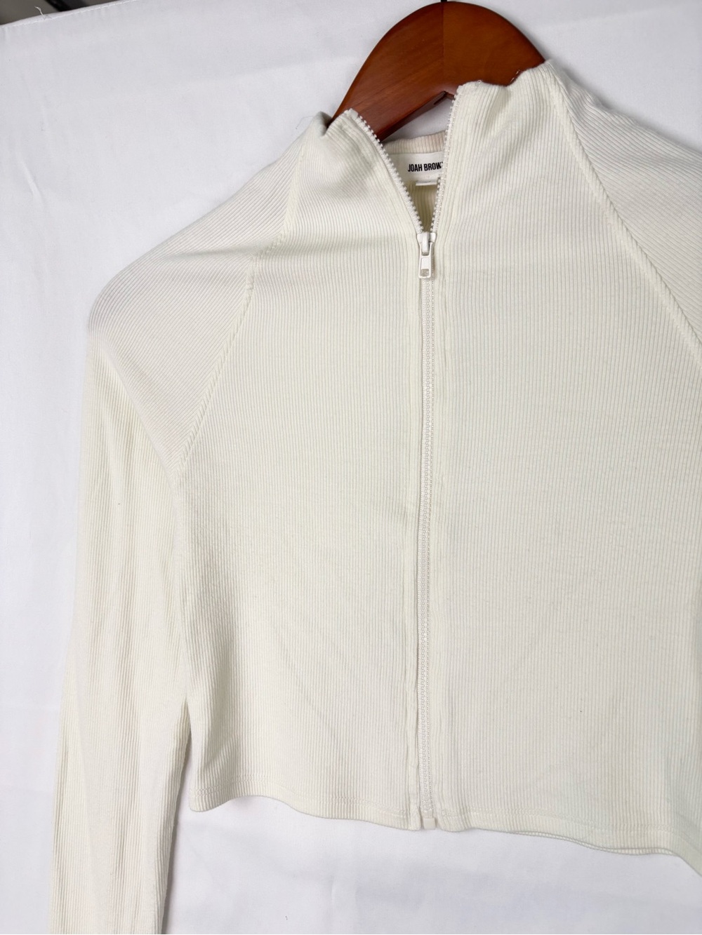 Joah Brown Crop Zip Long Sleeve in Bone Flexrib Size XS/S - Picture 2 of 7